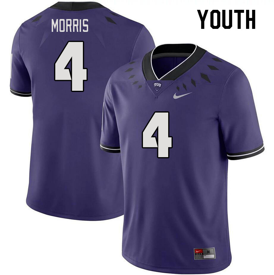 Youth #4 Chandler Morris TCU Horned Frogs 2023 College Footbal Jerseys Stitched-Purple - Click Image to Close